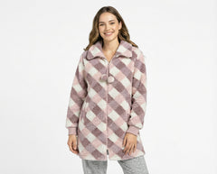 Parka de estar en casa Little Unicorn PM16 de coralina rosa a cuadros con cremallera