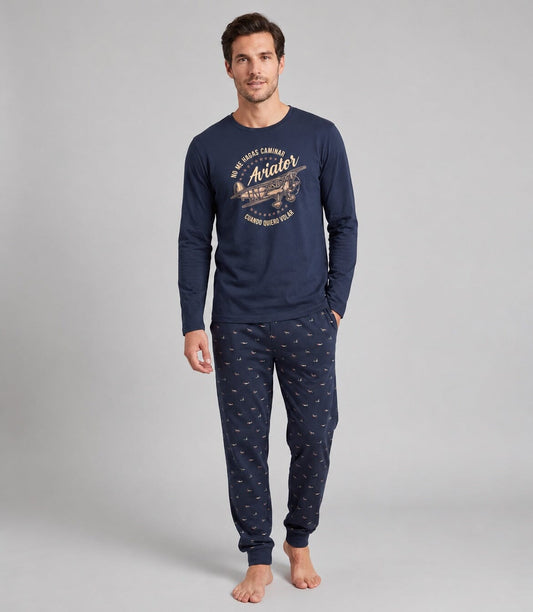 Pijama afelpado de hombre Dark Elephant G342 Pijama Dark Elephant by Little Unicorn Marino S