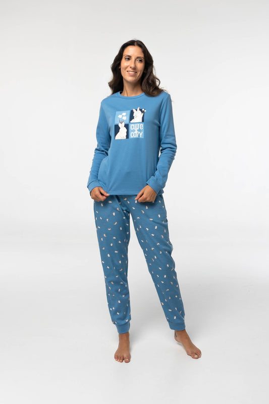 Pijama Algodón Afelpado D828 Pijama Invierno Little Unicorn Azul S