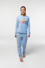 Pijama Algodón Afelpado D836 Pijama Invierno Little Unicorn Azul Empolvado S