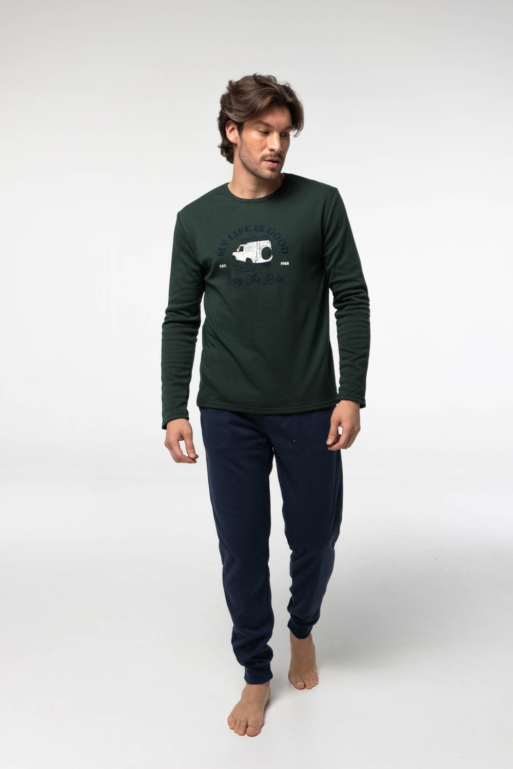 Pijama Algodón Afelpado G304 Pijama Invierno Dark Elephant by Little Unicorn Verde S