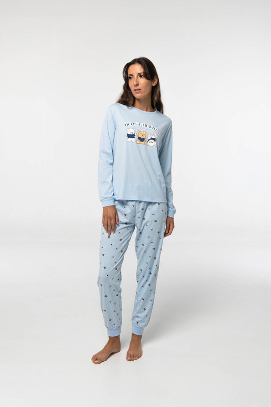 Pijama Algodón Fino D112 Pijama Invierno Little Unicorn Celeste S