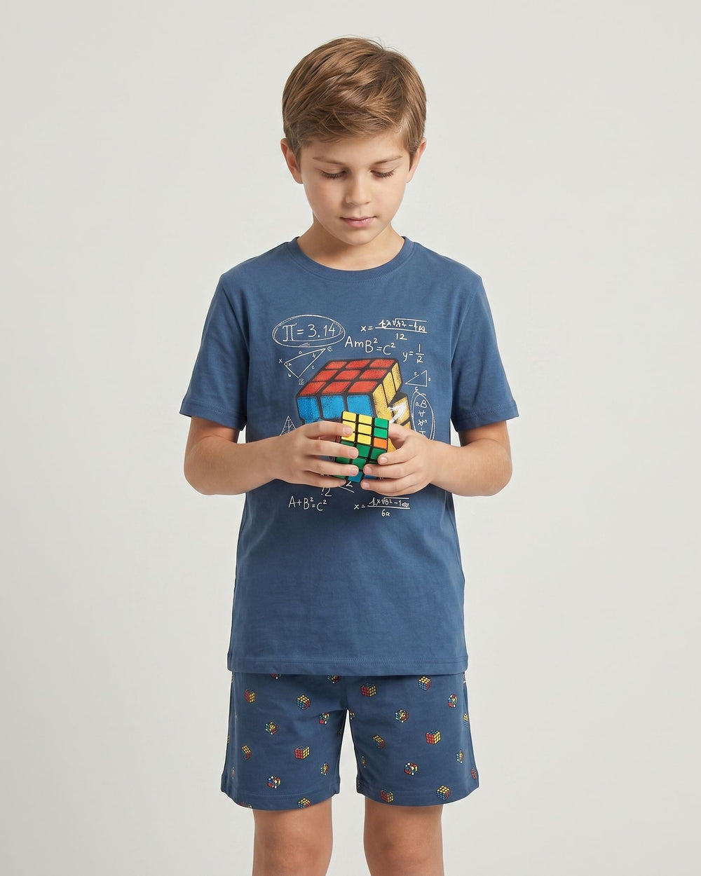 Pijama Corto Niño Cubo Rubik Dark Elephant Pijama Verano Dark Elephant by Little Unicorn Azul 3/4