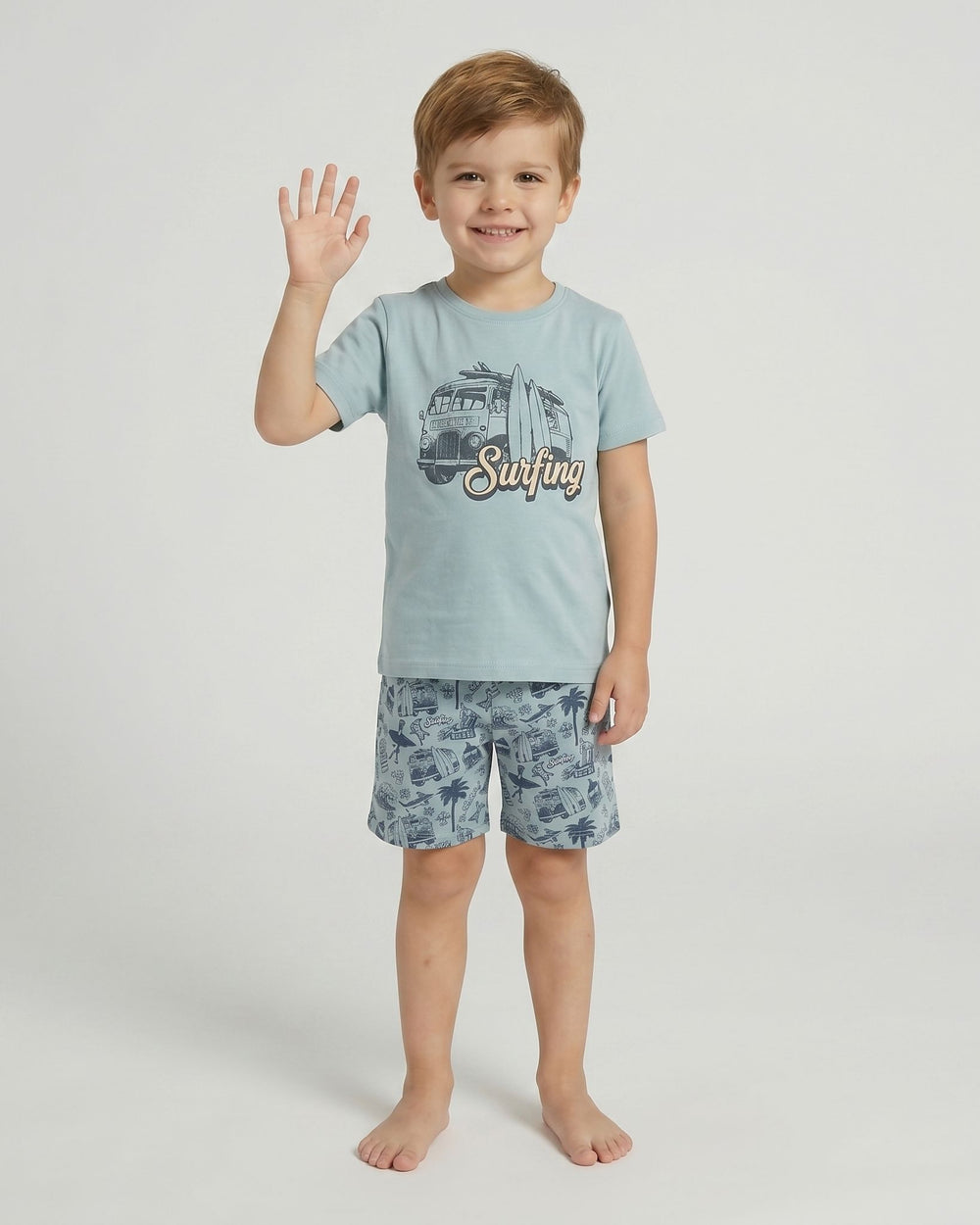 Pijama Corto Niño Surf Dark Elephant Pijama Verano Dark Elephant by Little Unicorn Verde 3/4