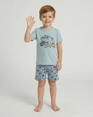 Pijama Corto Niño Surf Dark Elephant Pijama Verano Dark Elephant by Little Unicorn Verde 3/4