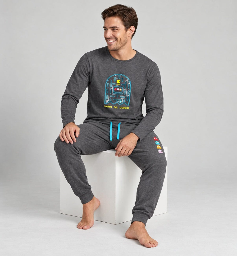 Pijama Cozy de hombre Dark Elephant CZ61 gris azulado con dibujo arcade
