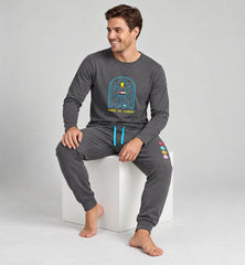 Pijama Cozy de hombre Dark Elephant CZ61 gris azulado con dibujo arcade