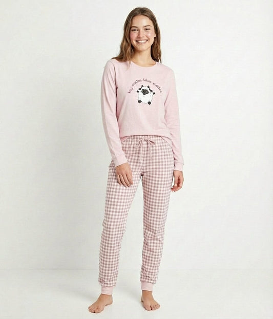 Pijama Cozy de mujer Little Unicorn CZ01 rosa con oveja y pantalón de cuadros