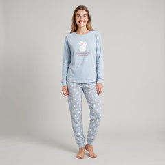 Pijama de mujer con algodón afelpado Little Unicorn D865 celeste con conejos
