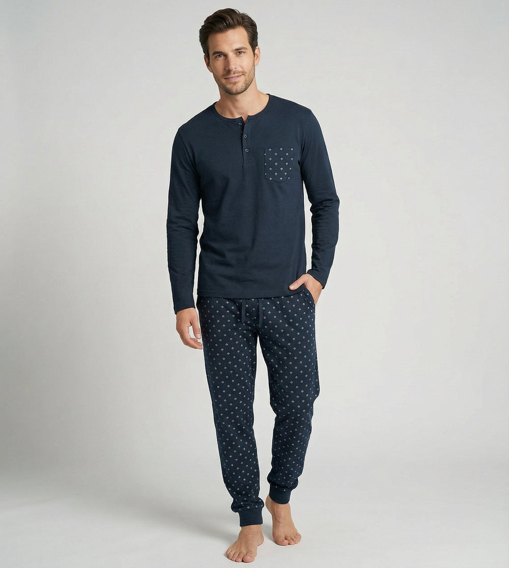 Pijama de hombre Dark Elephant G114 marino, conjunto de manga larga y pantalón largo