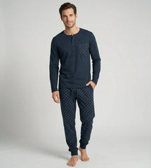 Pijama de hombre Dark Elephant G114 marino, conjunto de manga larga y pantalón largo
