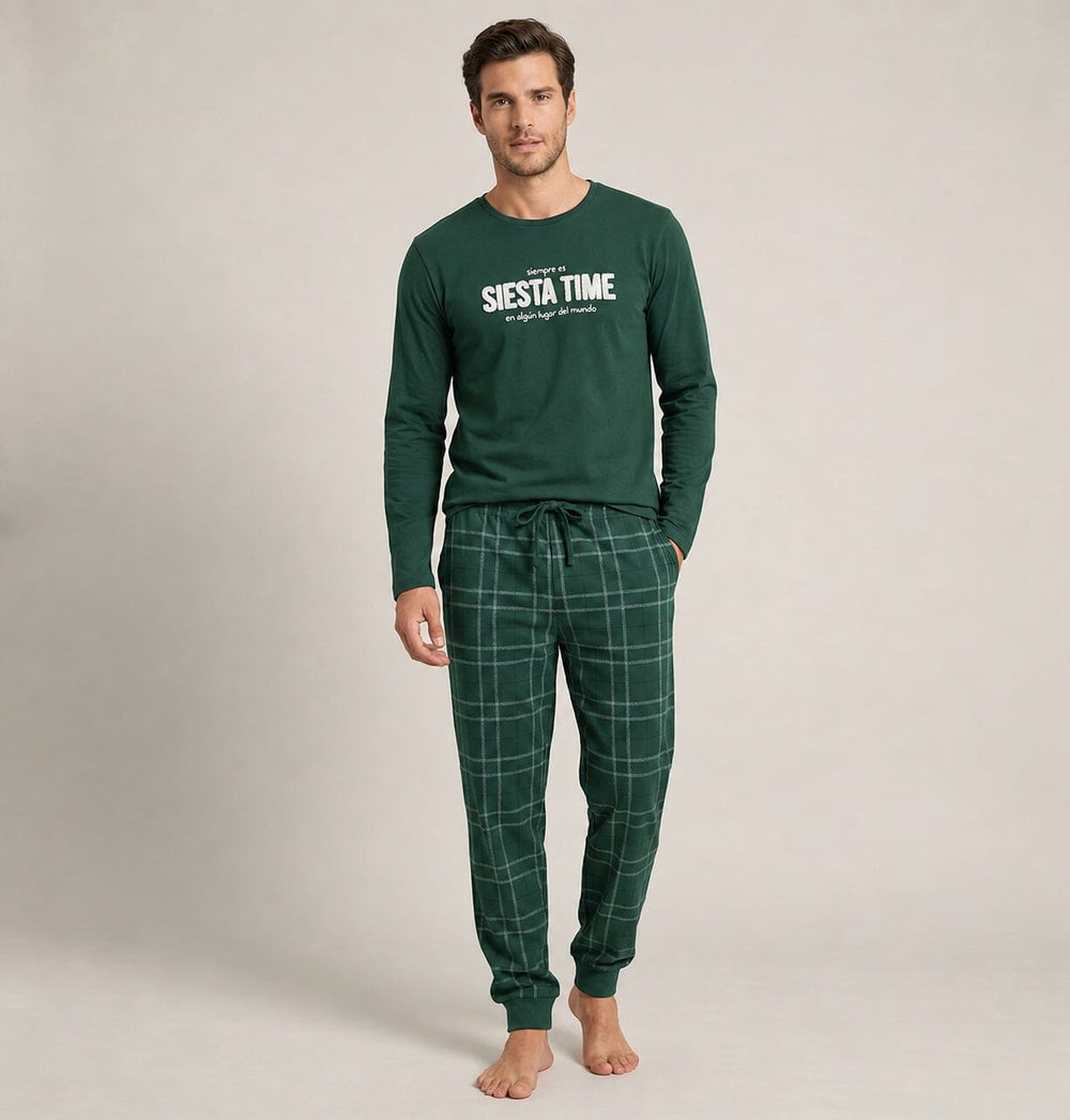 Pijama de hombre Dark Elephant RG802 verde, conjunto de manga larga y pantalón largo