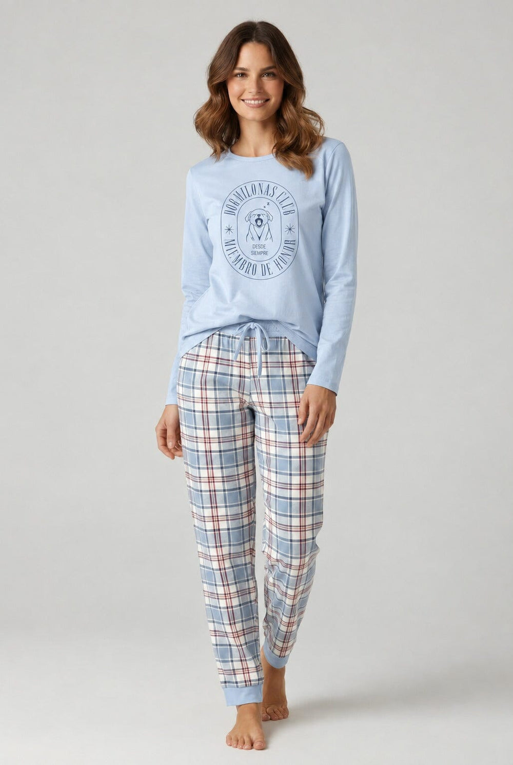 Pijama de mujer Little Unicorn D124 celeste, conjunto de manga larga y pantalón largo