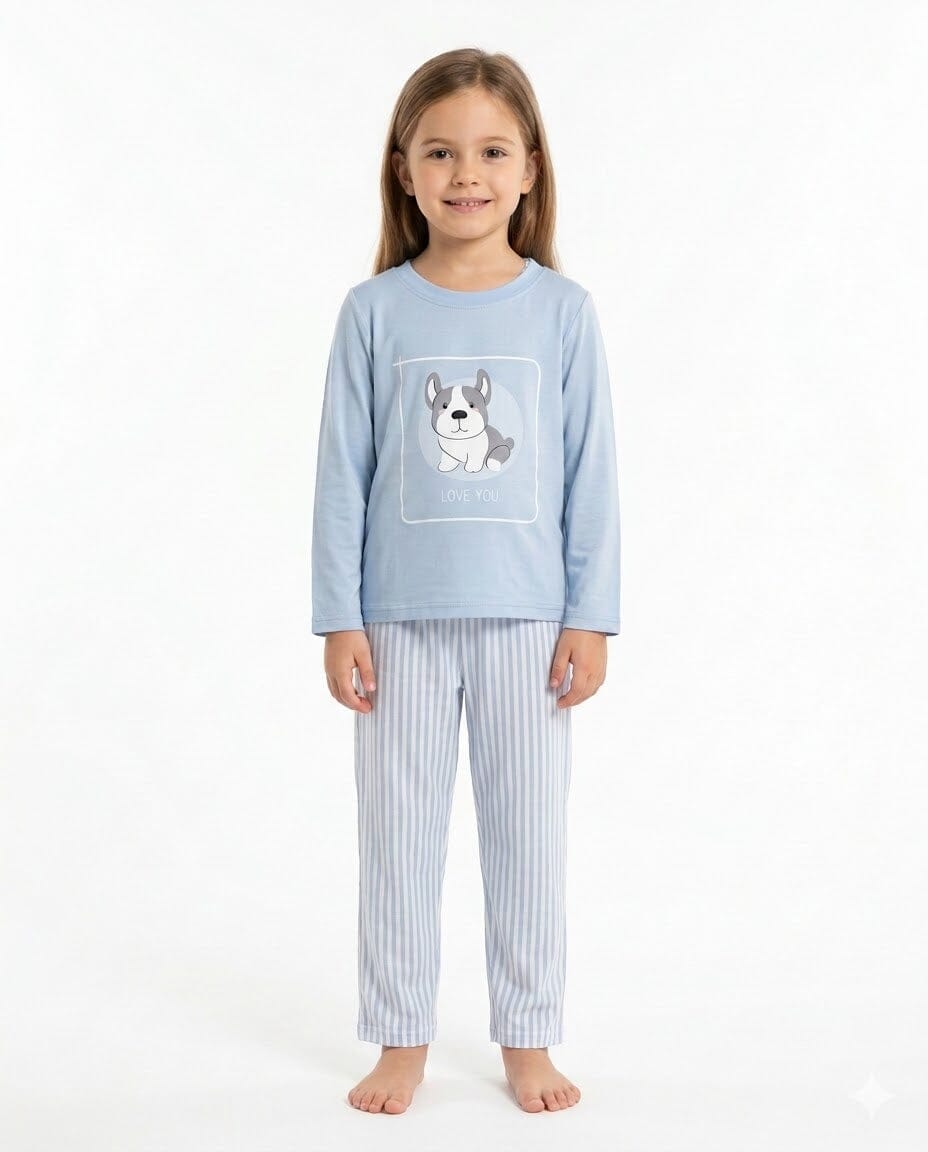 Pijama Infantil Manga Larga Pijama Verano Little Unicorn Azul Empolvado 3/4