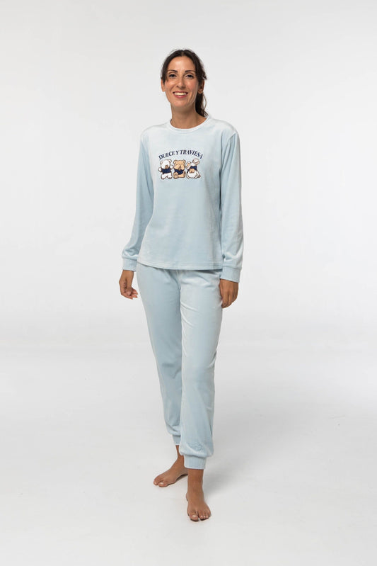 Pijama Mujer Microvelur MV11 Pijama Invierno Little Unicorn Celeste S