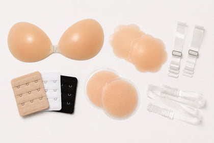 Accesorios de sujetador y lencería con copas adhesivas, tapapezones, tirantes transparentes y extensores