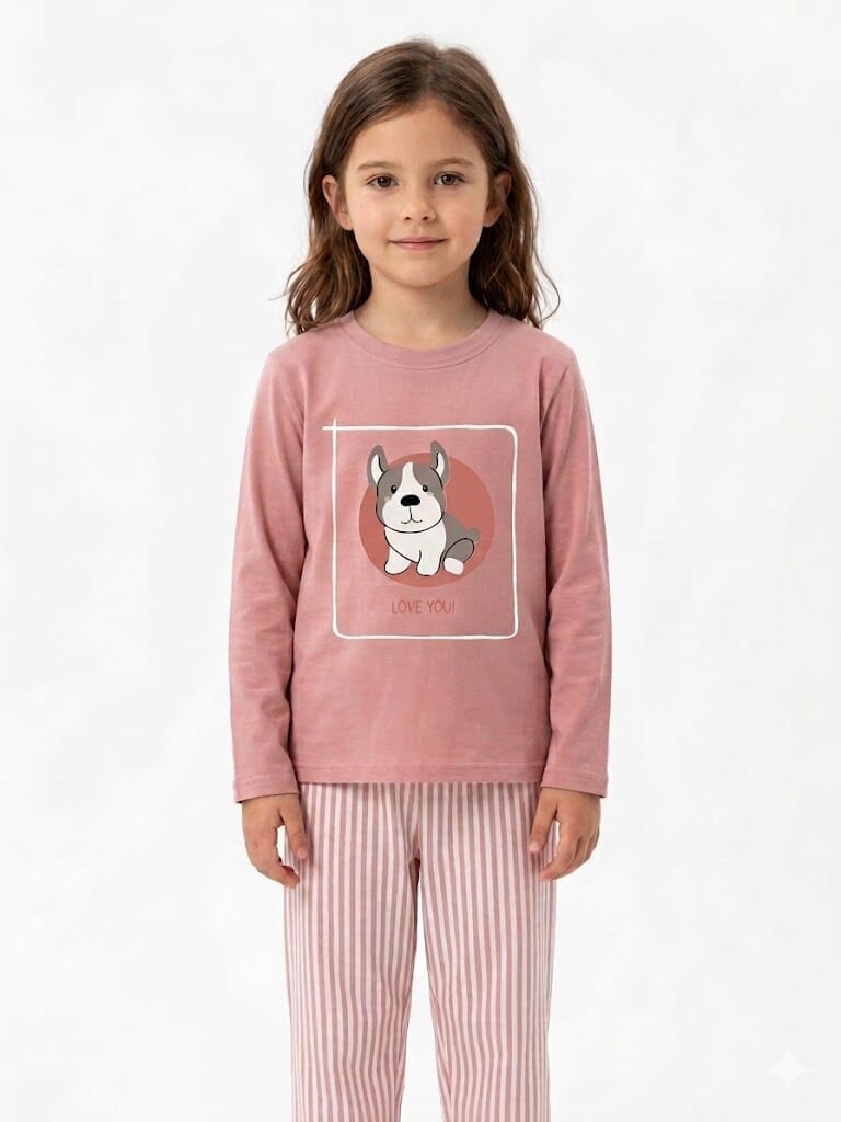Pijama para niña de manga larga en tejido suave