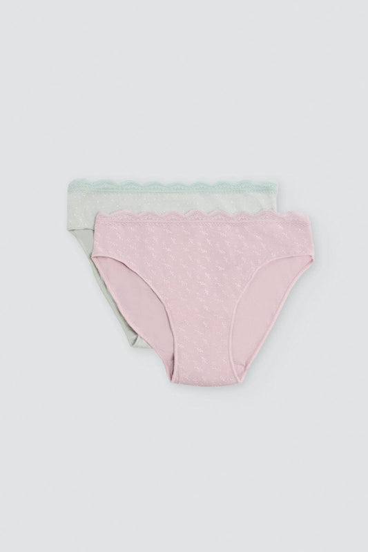 Pack de 2 bragas midi de algodón y encaje Ysabel Mora 19559