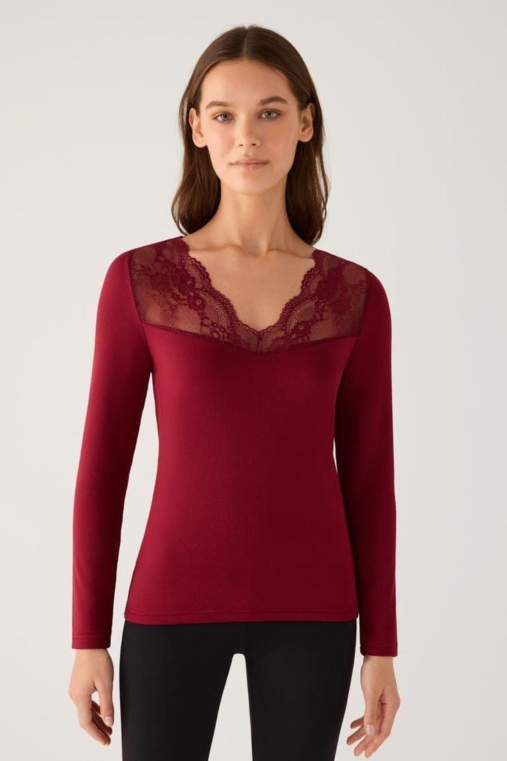 Camiseta térmica de mujer Ysabel Mora 70040 en color burgundi