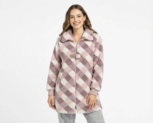 Parka de estar en casa Little Unicorn PM16 de coralina rosa a cuadros con cremallera