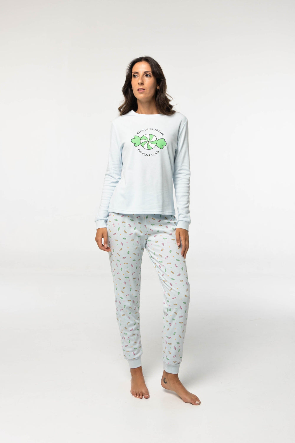 Pijama Algodón Afelpado D835 Pijama Invierno Little Unicorn Celeste S 