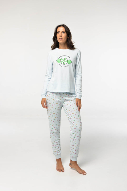 Pijama Algodón Afelpado D835 Pijama Invierno Little Unicorn Celeste S 