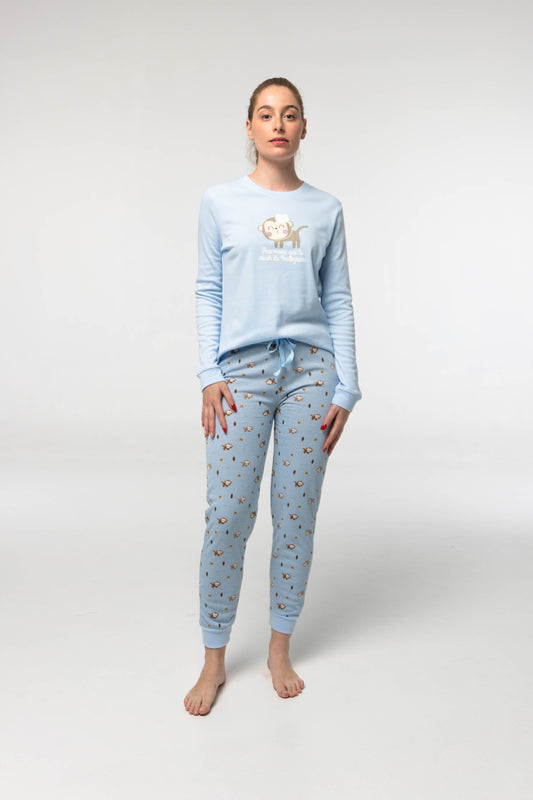 Pijama Algodón Afelpado D850 Pijama Invierno Little Unicorn Celeste S 
