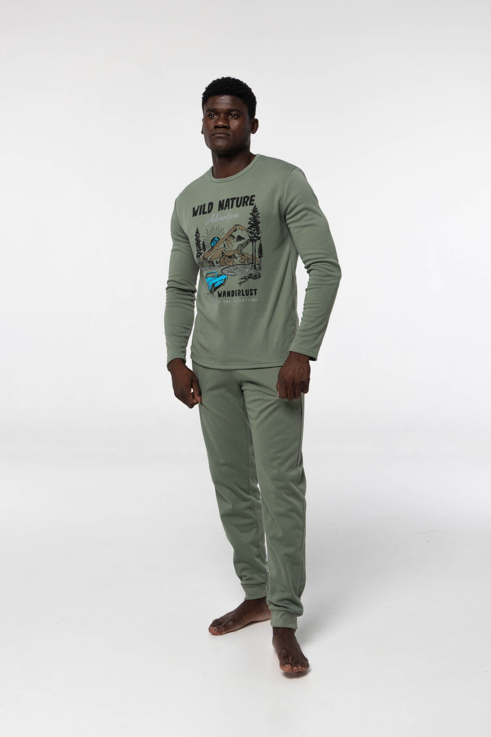 Pijama Algodón Afelpado G331 Pijama Invierno Dark Elephant by Little Unicorn Verde Militar S 