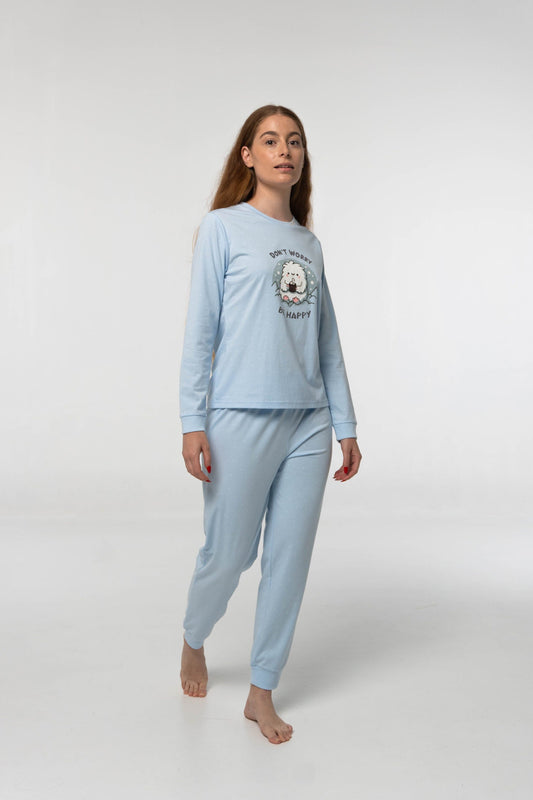 Pijama Algodón Fino D113 Pijama Invierno Little Unicorn Celeste S 