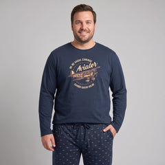 Pijama de hombre tallas grandes Dark Elephant G605 marino con avión y pantalón estampado