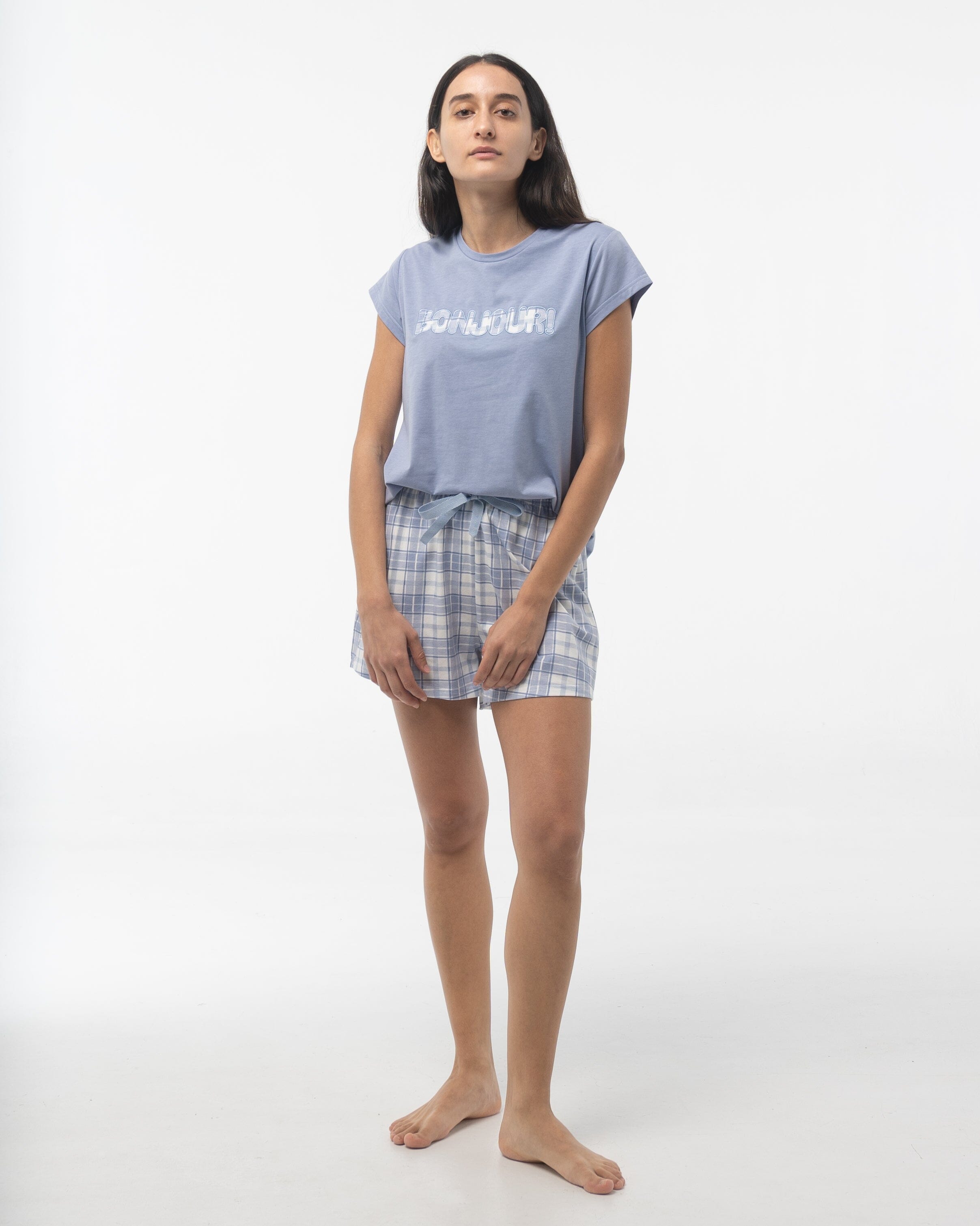 Pijama Corto Mujer Algodón Verano Cuadros Little Unicorn 25V206 Pijama Verano Little Unicorn Azul Empolvado S 
