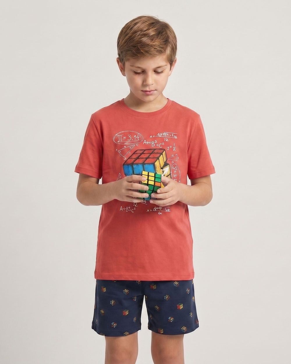 Pijama Corto Niño Cubo Rubik Dark Elephant Pijama Verano Dark Elephant by Little Unicorn Coral 3/4 