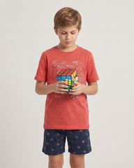 Pijama Corto Niño Cubo Rubik Dark Elephant Pijama Verano Dark Elephant by Little Unicorn Coral 3/4 