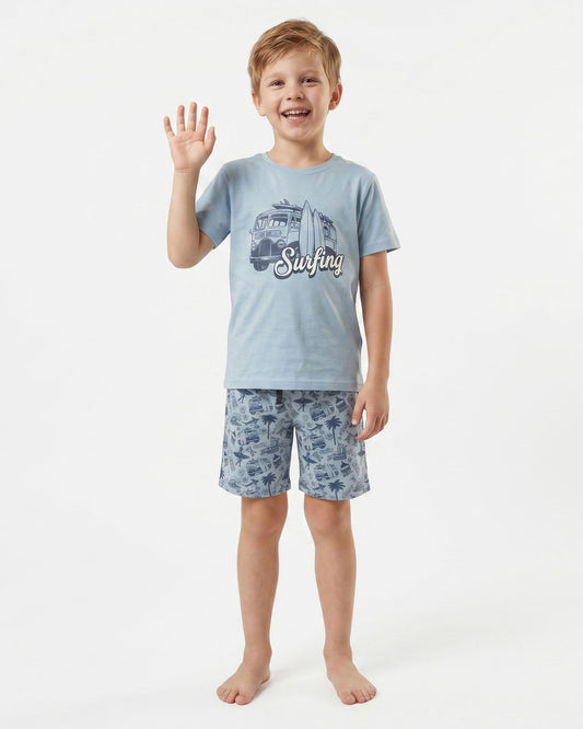 Pijama Corto Niño Surf Dark Elephant Pijama Verano Dark Elephant by Little Unicorn Celeste 3/4 