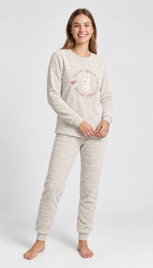 Pijama de coralina de mujer Little Unicorn D669 conejo Pijama Little Unicorn Beige S 