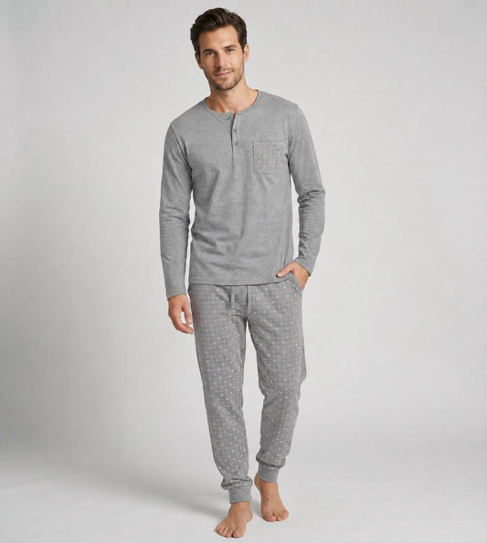 Pijama de hombre Dark Elephant G114 gris medio, conjunto de manga larga y pantalón largo
