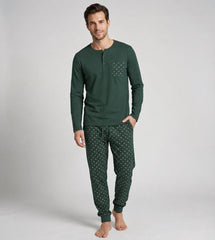 Pijama de hombre Dark Elephant G114 verde, conjunto de manga larga y pantalón largo
