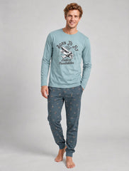 Pijama de hombre Dark Elephant G116 verde militar, conjunto de manga larga y pantalón con puños