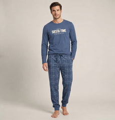 Pijama de hombre Dark Elephant RG802 azul, conjunto de manga larga y pantalón largo