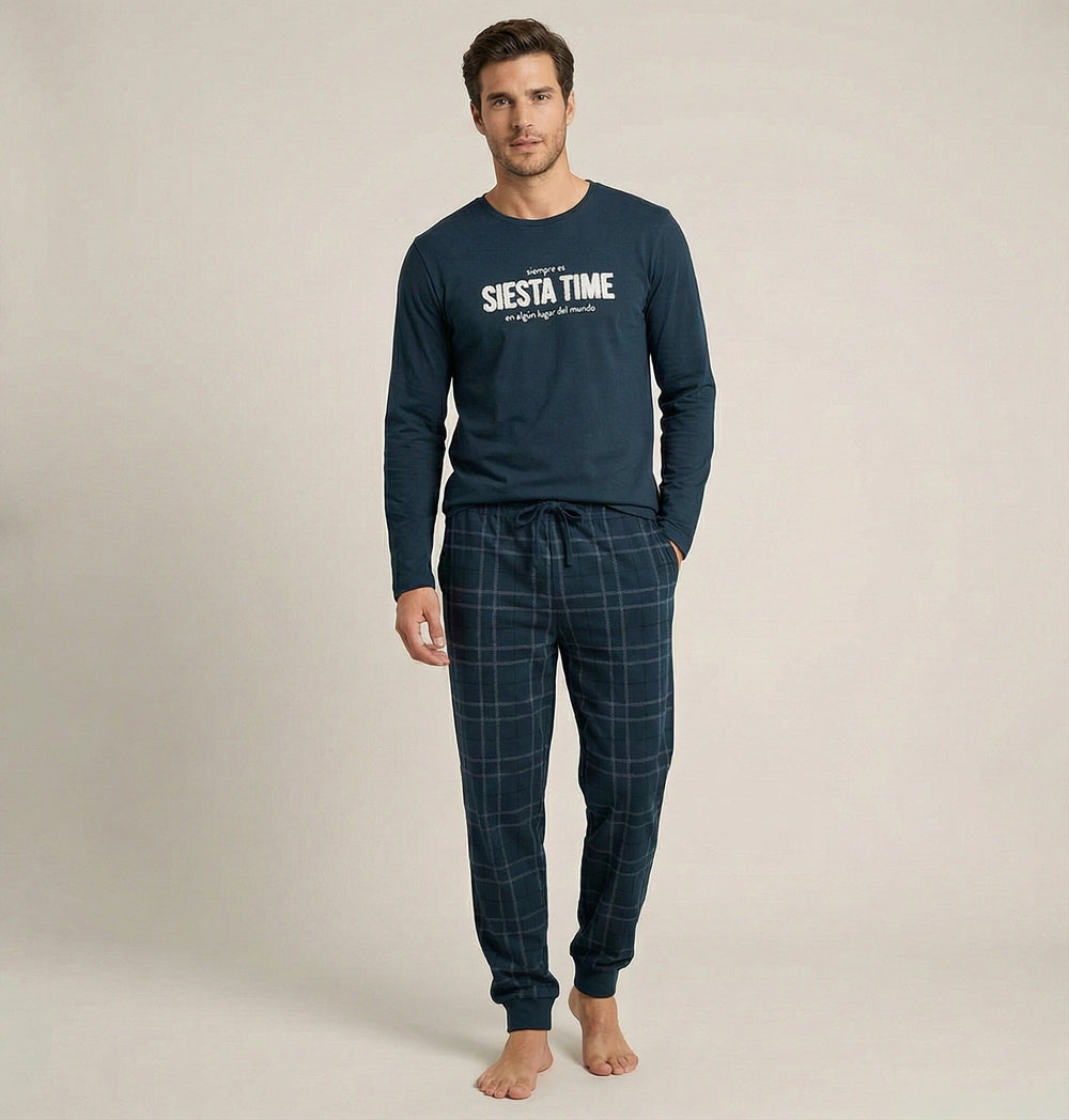 Pijama de hombre Dark Elephant RG802 marino, conjunto de manga larga y pantalón largo