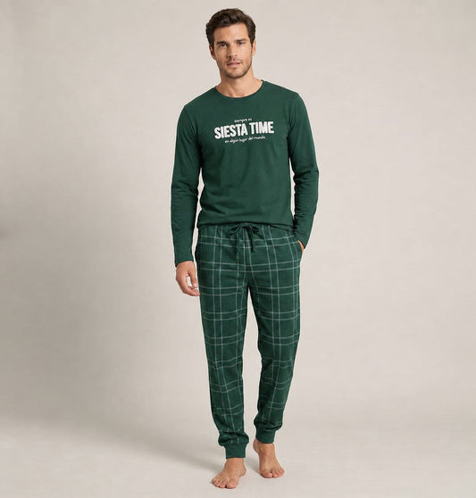 Pijama de hombre Dark Elephant RG802 verde, conjunto de manga larga y pantalón largo