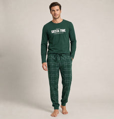Pijama de hombre Dark Elephant RG802 verde, conjunto de manga larga y pantalón largo