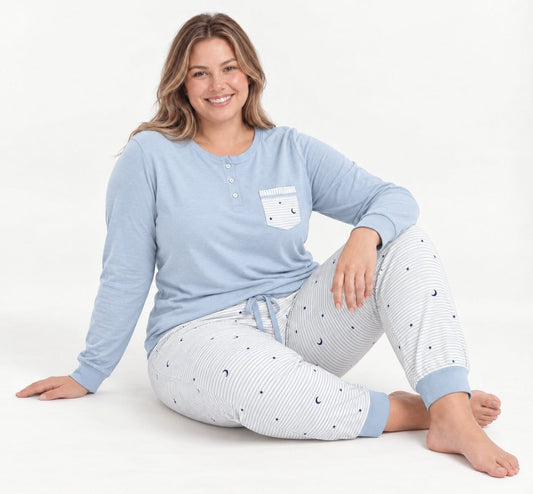 Pijama de invierno de mujer Little Unicorn D343 (T1-T3) Pijama Little Unicorn Celeste T1 