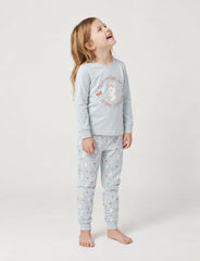 Pijama de niña Little Unicorn A32 celeste, conjunto de manga larga y pantalón con puños
