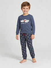 Pijama de niño Dark Elephant E33 azul, conjunto de manga larga y pantalón con puños