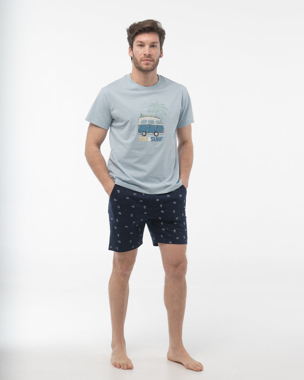 Pijama Hombre Verano Corto Algodón Dark Elephant V2520 Pijama Verano Dark Elephant by Little Unicorn Celeste S 