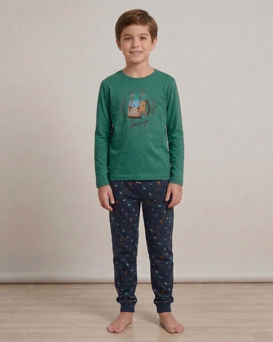 Pijama Infantil Pijama Verano Dark Elephant by Little Unicorn Verde 3/4 