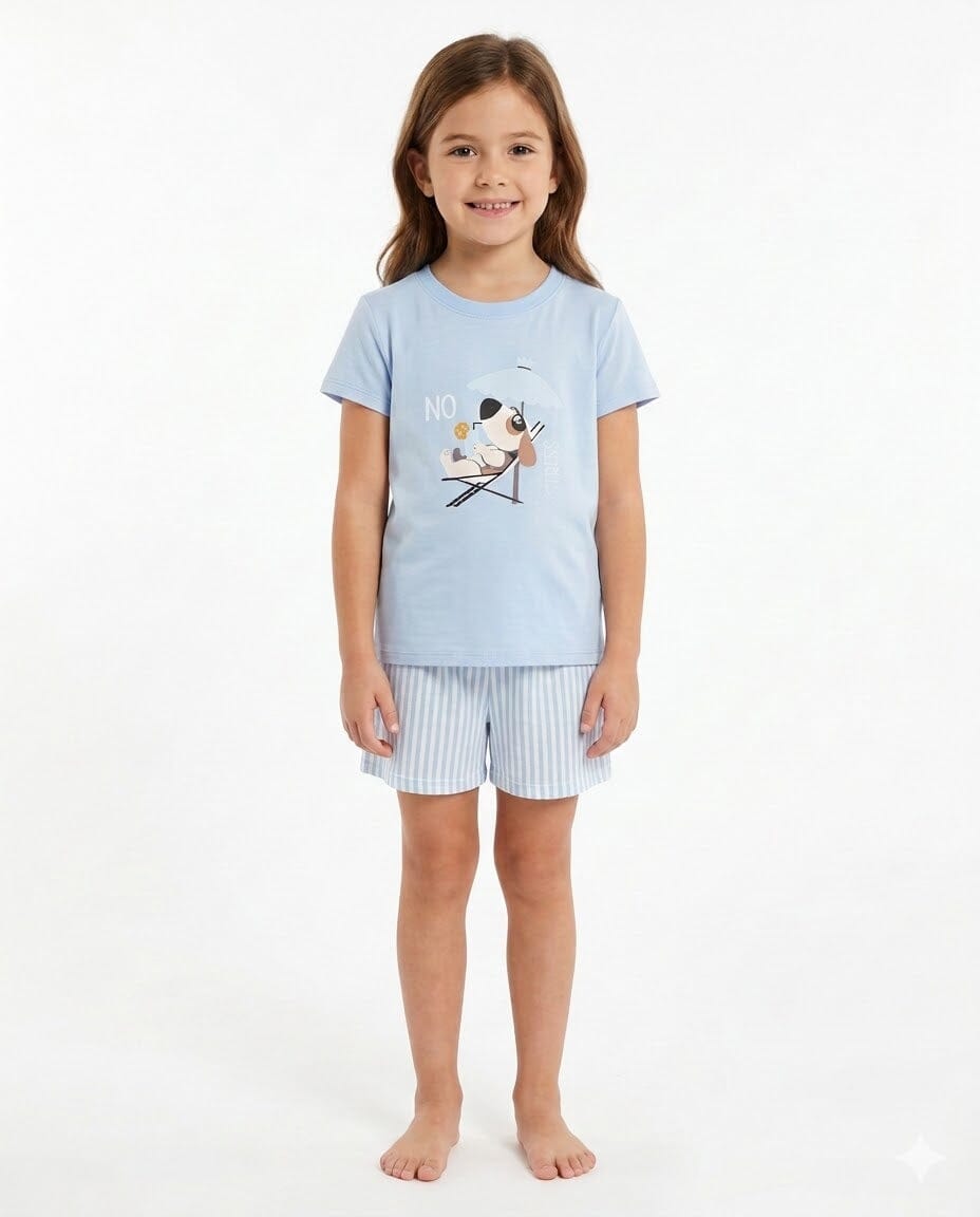 Pijama Infantil Pijama Verano Little Unicorn Azul Empolvado 3/4 