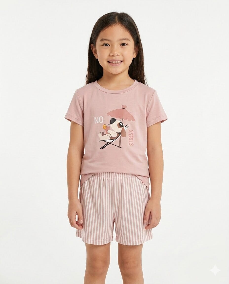 Pijama Infantil Pijama Verano Little Unicorn Rosa Empolvado 3/4 