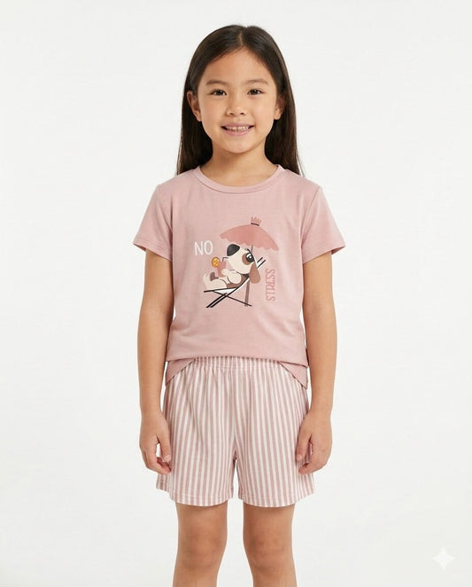 Pijama Infantil Pijama Verano Little Unicorn Rosa Empolvado 3/4 